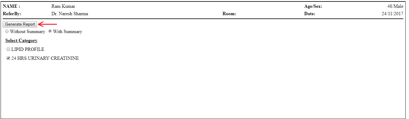 nevino urinary generate report