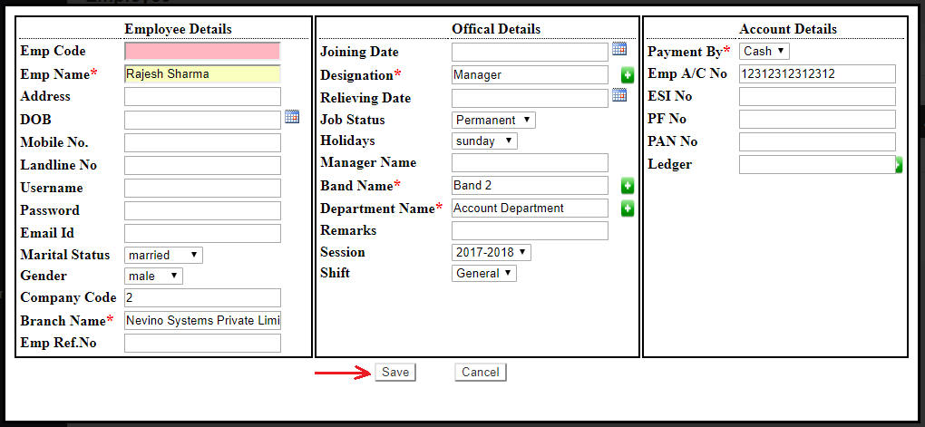 hr employee save button